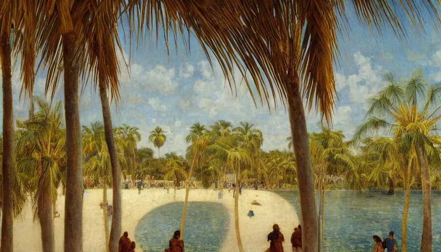 Image similar to a ultradetailed beautiful painting of the inside in the amazonas palace balustrade designed by jules bastien - lepage, tarsila do amaral, frank weston and gustave baumann, beach, trending on artstation, mediterranean, palm trees, sharp focus, soft light, 8 k 4 k