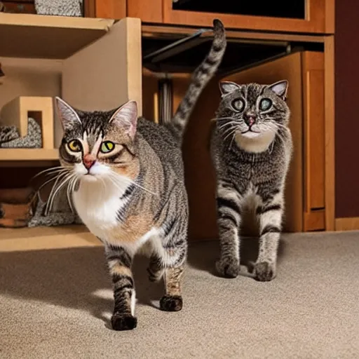 Image similar to two cats with the zoomies in their house