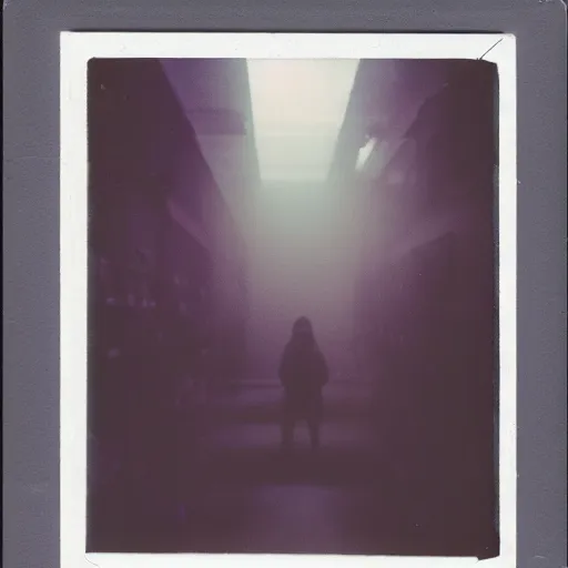 Image similar to you are lost in the backrooms, ghost, polaroid, laminal space, foggy