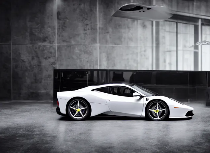 Prompt: cinematic photoshoot of clean modern hand crafted super futuristic tech ferrari car exterior pro display xpr luxury smooth color metal white silver with black leather padding well design ultrareallistic detailed high quality 8 k photorealistic ultra realistic