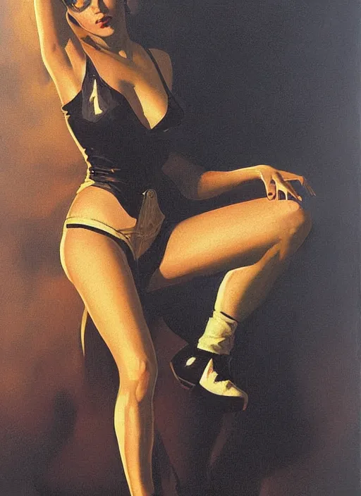 Image similar to 1940's oil painting of Ripley from Alien (1979) by Gil Elvgren, detailed