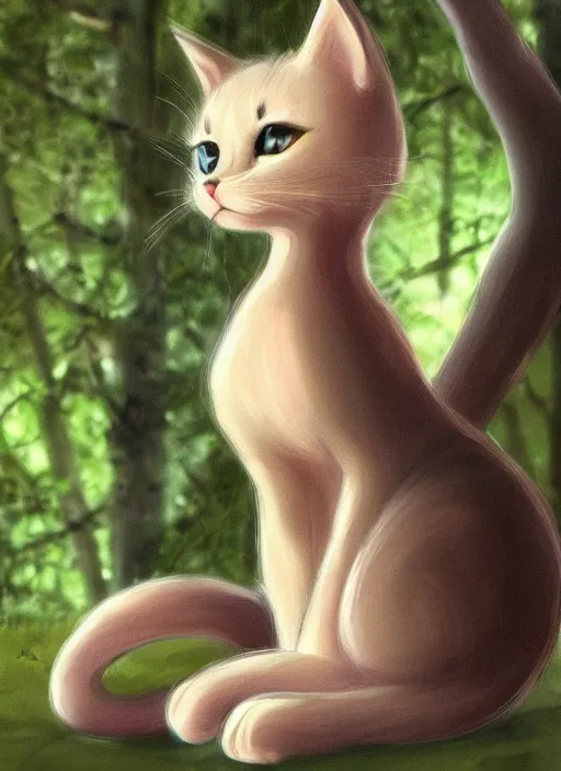 Prompt: beautiful little cat, beautiful lightness, anatomically correct, trending on pixiv, forest