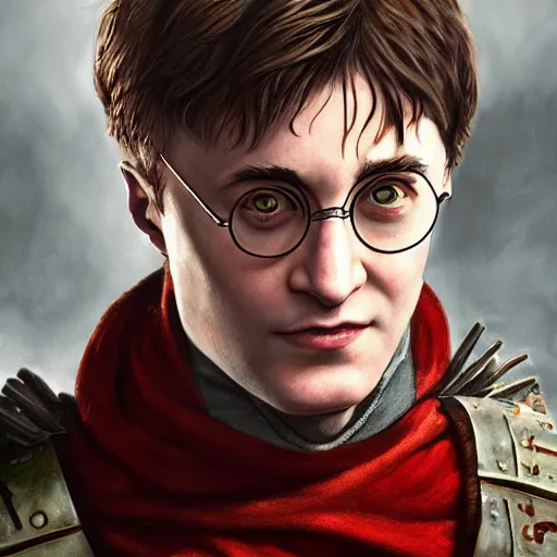 Image similar to detailed portrait of harry potter as doomguy, fantasy, intricate, elegant, highly detailed, digital painting, artstation, concept art, matte, sharp focus, illustration, art by aenaluck, artgerm and roberto ferri and greg rutkowski, epic fantasy, digital painting