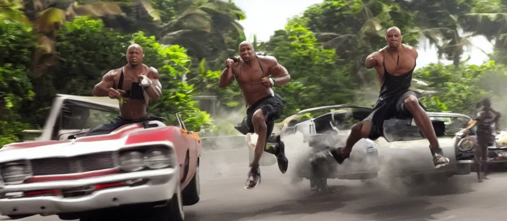 Prompt: action scene from jamaican fast and furious - movie, high definition screen capture