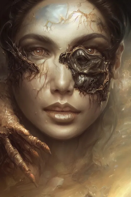 Image similar to closeup portrait shot of death of the endless, thick fancy makeup, highly detailed, digital painting, artstation, concept art, soft focus, depth of field, artgerm, tomasz alen kopera, peter mohrbacher, donato giancola, joseph christian leyendecker, wlop, boris vallejo