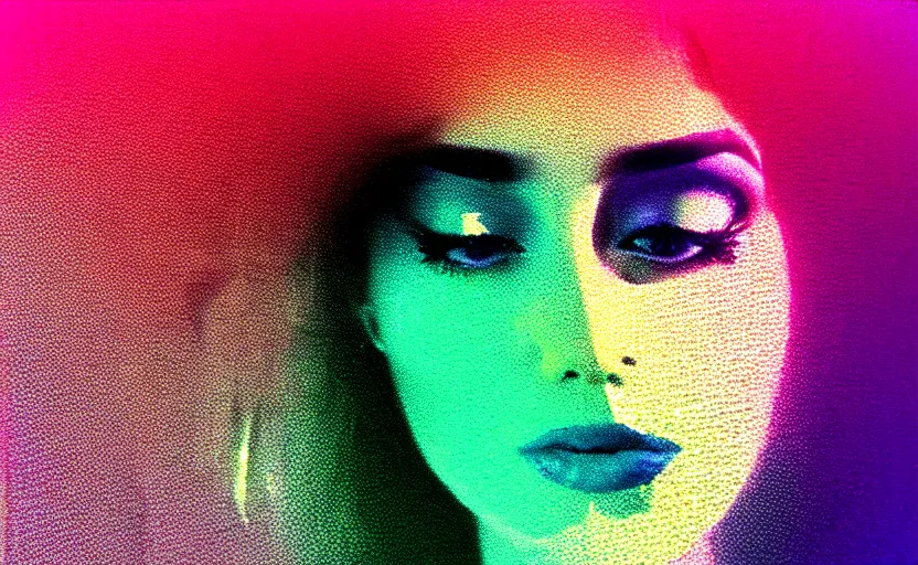 Prompt: vhs glitch art portrait of a beautiful woman voluptious hidden underneath a sheet, foggy environment, static colorful noise glitch volumetric light, by bekinski, unsettling moody vibe, vcr tape, 1 9 8 0 s analog video, vaporwave aesthetic, directed by david lynch, colorful static, datamosh, pixeled stretching