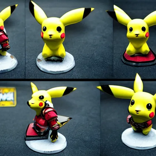 Image similar to photograph of tabletop mini of pikachu in warhammer 4 0 k armor, 8 k