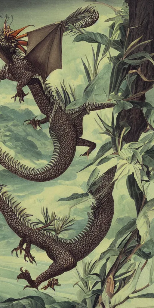 Image similar to field guide illustration painting of a dragon by john audubon and david allen sibley, detailed art