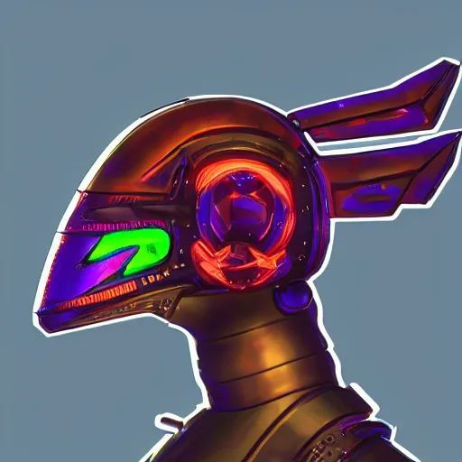 Image similar to cyberpunk helmet in the shape of a bird with stickers, a beak, glowing leds, no reflections, concept art, artstation, high details, stickers