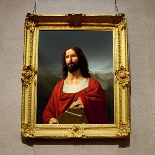 Image similar to Portrait of Will Ferrell as Jesus, heavenly vision, Jacques-Louis David, Musée du Louvre