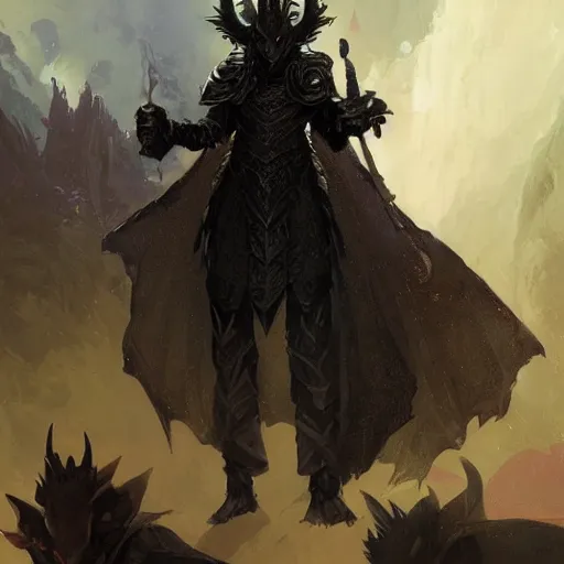 Prompt: digital art painting of and an anthropomorphic black dragon wearing armored wizard robes, dnd portrait painted by craig mullins and gaston bussiere and greg rutkowski