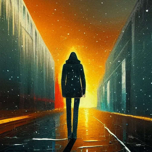 Image similar to a painting of a person standing in the snow, a surrealist painting by alena aenami, deviantart, nuclear art, dystopian art, apocalypse landscape, surrealist