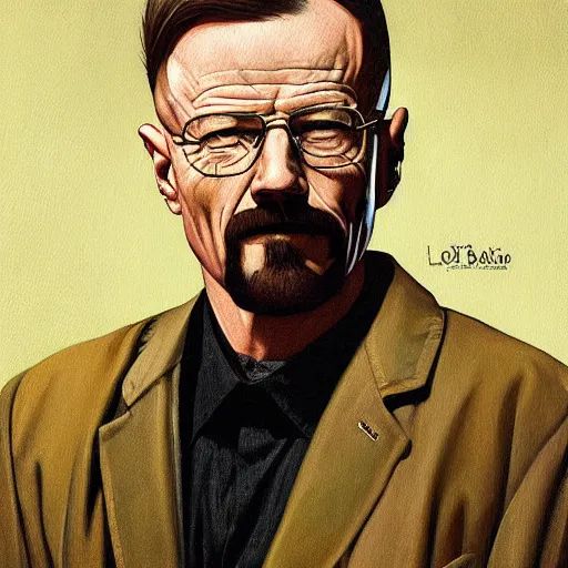 Image similar to painting of walter white as robbie basho the influential folk blues and fingerstyle guitar player, painted by leyendecker