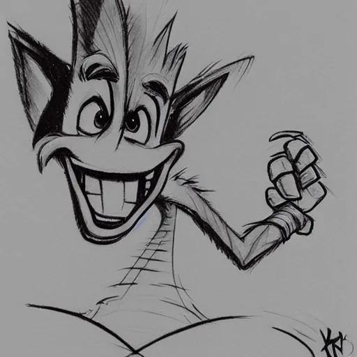 Image similar to milt kahl sketch of crash bandicoot