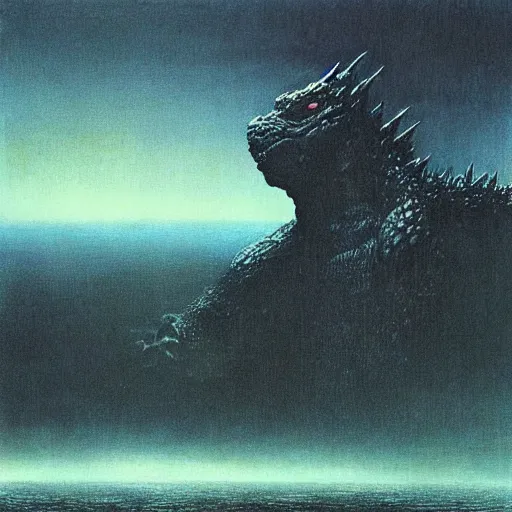 Image similar to godzilla by beksinski