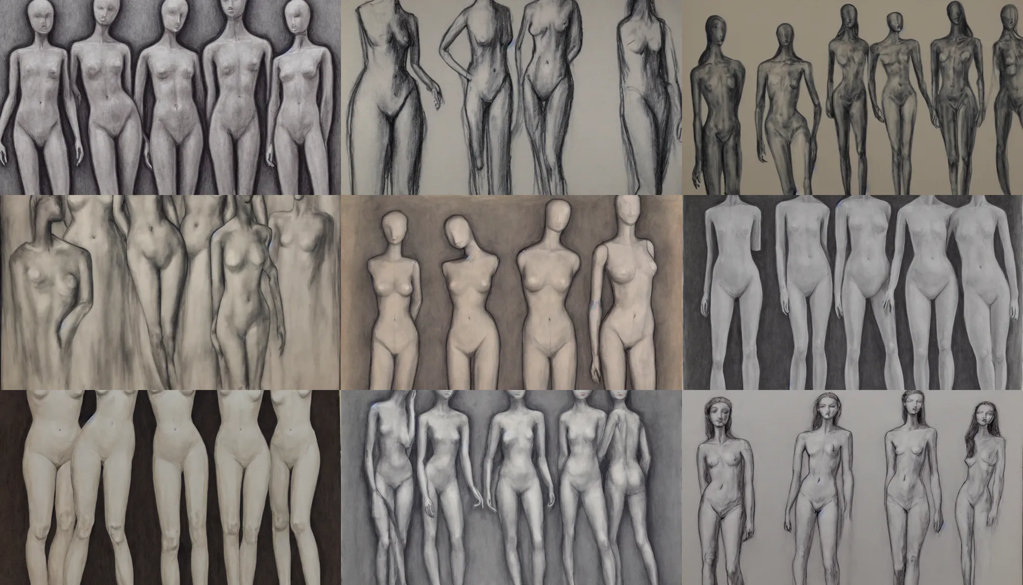 Prompt: mannequins, grisaille, drawing