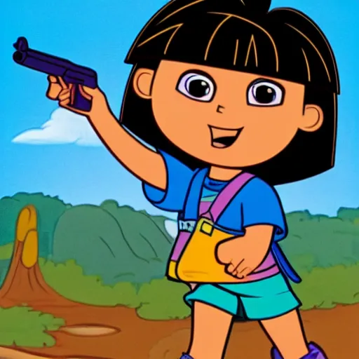 Image similar to Dora the explorer teaching how to use a gun