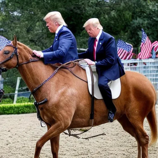 Prompt: joe biden and Donald trump riding a horse together