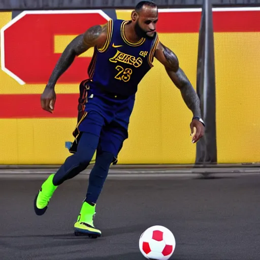 Image similar to Lebron james playing Soccer,8k,