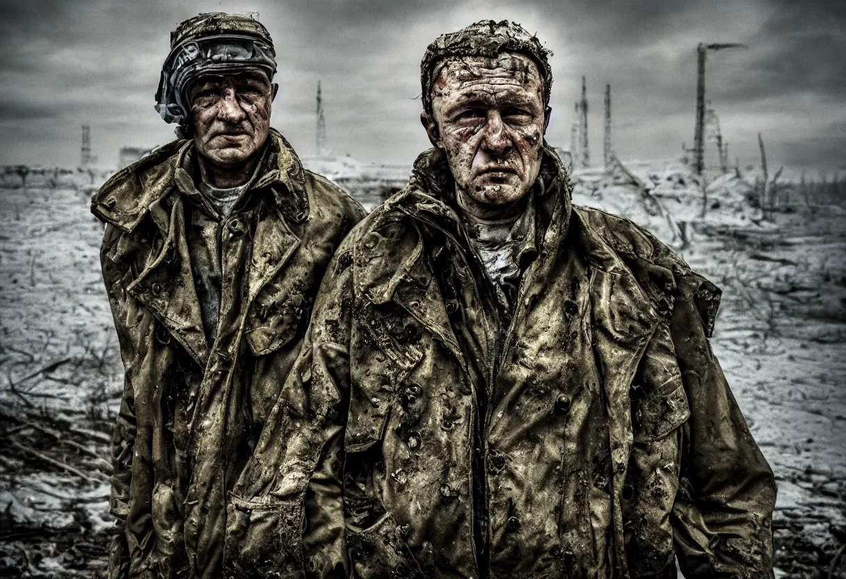 Image similar to an award winning portrait photo of chernobyl liquidator, postapocalyptic, 4 k, high quality, sharp focus