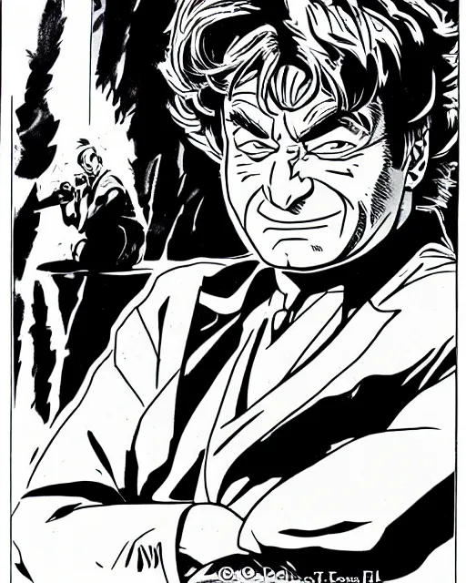 Image similar to an illustration of peter falk\'s detective columbo by akira toriyama, in the style of dragonball Z, sharp detail, HQ scan