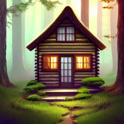 Image similar to a cottage in the woods with a giant notepad door, trending on artstation, detailed digital art, aesthetic!!!!,