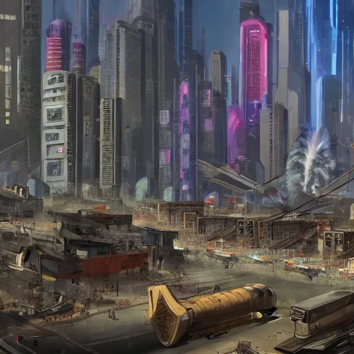 Image similar to cyberpunk city being bombarded by napoleonic cannons.