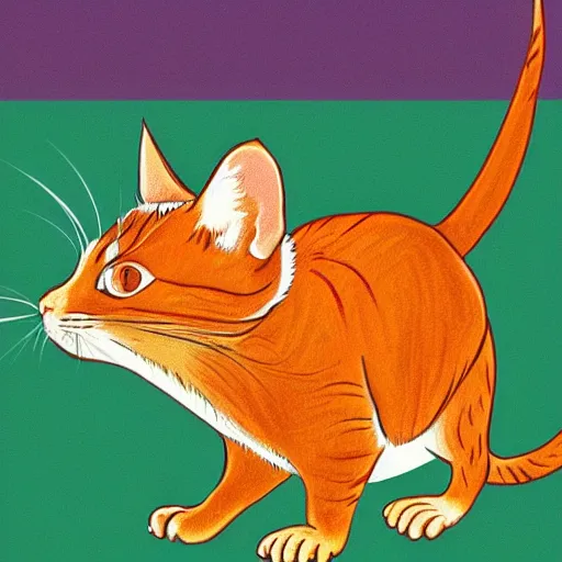 Image similar to orange tabby cat chasing a mouse, illustration, contemporary, realistic, hd