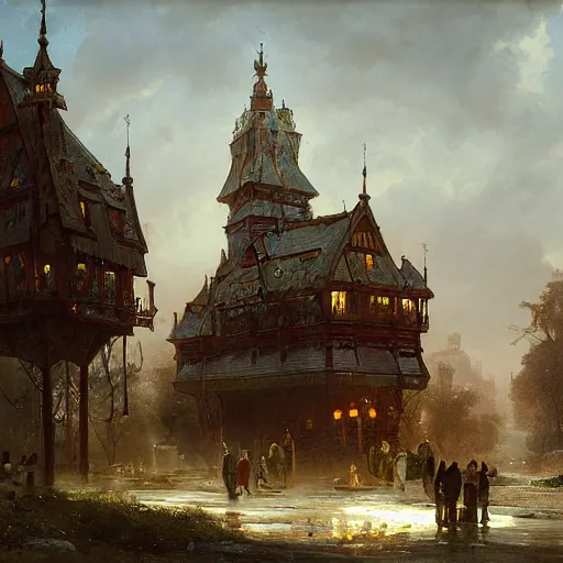 Prompt: detailed painting of a kuving pod architecture, filigree ornaments, andreas achenbach, simon stalenhag