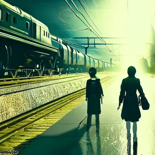 Prompt: 2 :: Train to Hogwarts :: cyberpunk style :: Makoto Shinkai cyberpunk style :: Cinematography by Zack Snyder ::8k resolution :: cinematic shot :: epic :: awe :: masterpiece ::