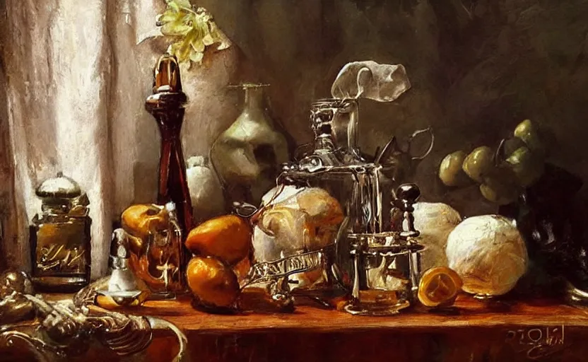 Image similar to Alchemy amazing still life composition. By Konstantin Razumov, chiaroscuro, highly detailded