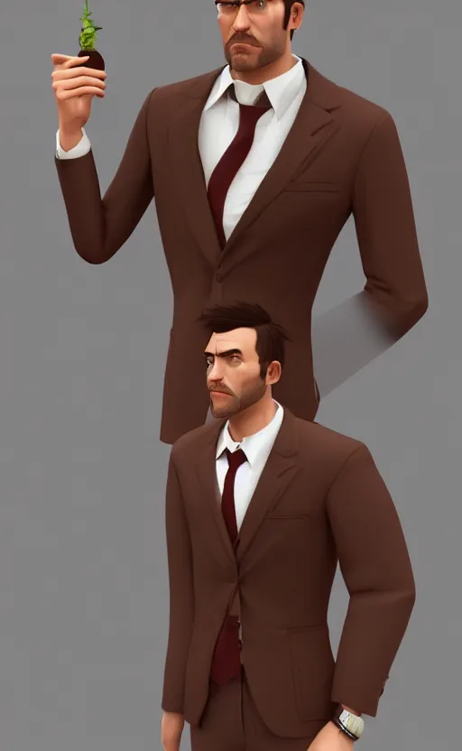 Image similar to a rich daddy, 3 6 years old, wear brown suits, stubble, cramel hair, character concept art, octane render, trending by artstation, artbreeder