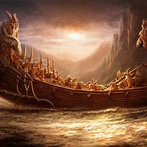 Image similar to noah's ark, centered in picture, epic fantasy, detailed, intricate, digital painting, concept art, realistic, smooth, focus, rim light