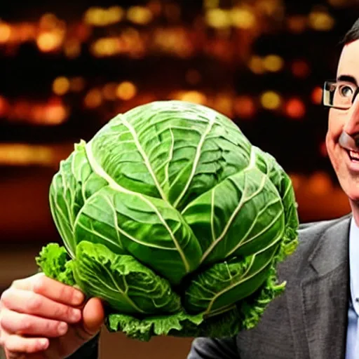 Image similar to john oliver and a cabbage are getting married