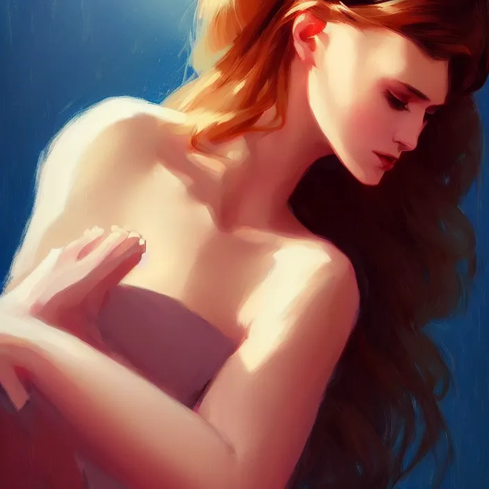 Image similar to a portrait of a beautiful! angel in low cut dress!!. realistic shaded lighting poster by ilya kuvshinov katsuhiro, magali villeneuve, artgerm, jeremy lipkin and michael garmash, rob rey and kentaro miura style, trending on art station