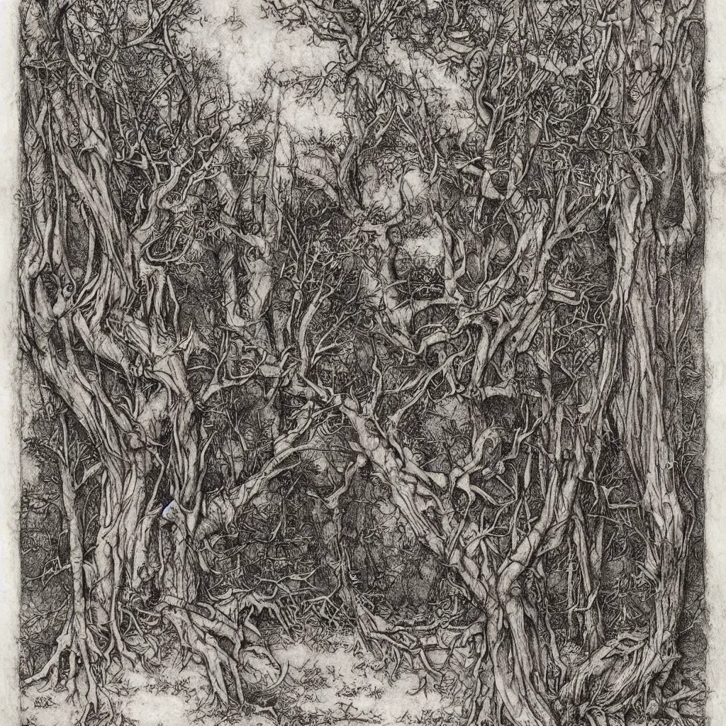 Image similar to leshen from wither 3, dark atmosphere, faded out colors, highly detailed muted colors, highly detailed illustration by albrecht durer, fine art sketch