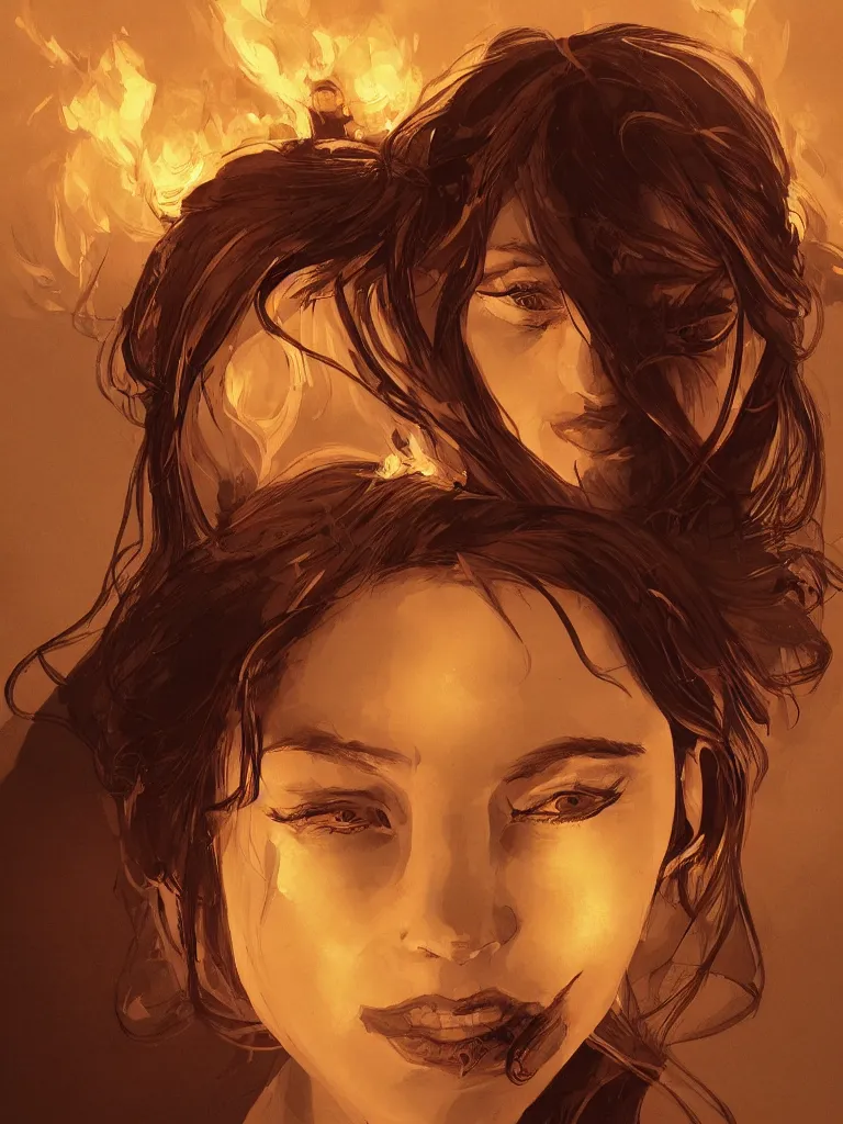 Image similar to fire lit beautiful faces by disney concept artists, blunt borders, rule of thirds