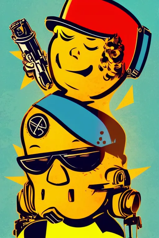 Image similar to fallout 7 6 retro futurist illustration art by butcher billy, sticker, colorful, illustration, highly detailed, simple, smooth and clean vector curves, no jagged lines, vector art, smooth andy warhol style