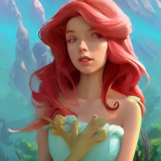 Image similar to painted portrait of princess ariel, fantastically pastel colors, octane render, matte painting concept art, official fanart behance hd artstation by jesper elsing, by rhads and makoto shinkai and lois van baarle and ilya kuvshinov and rossdraws