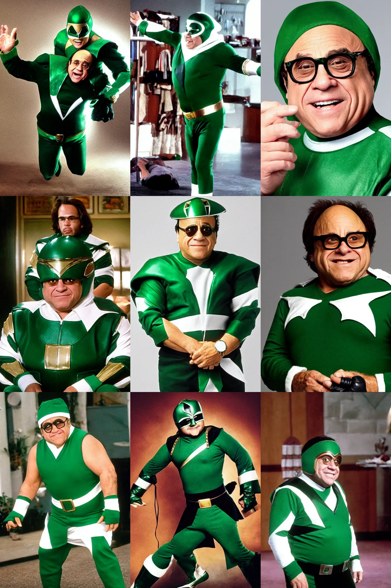 Prompt: Danny Devito as Tommy Oliver, green ranger