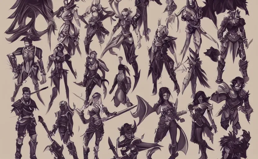 Image similar to character roster concept drawing for a tactical rpg, artwork by ross tran