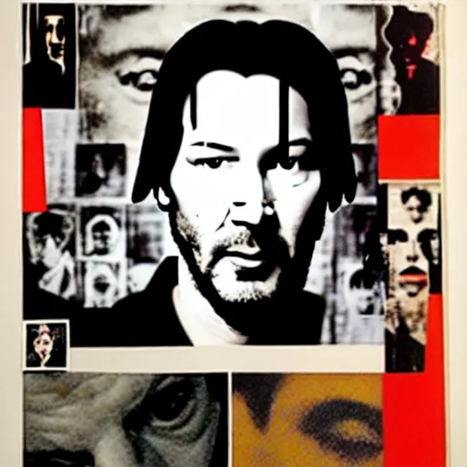 Image similar to portrait of keanu leaves, paper collage, kurt schwitters, richard hamilton, joe webb, chambliss giobbi, lynn skordal, derek gores, barbara kruger, jacques villegle.