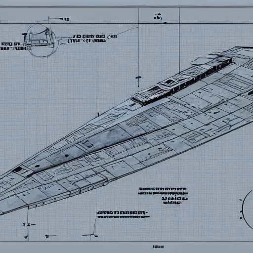 Prompt: technical blueprint of a star wars star destroyer