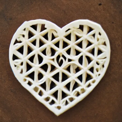 Prompt: lattice heart carved into ivory, c anon 5 d 5 0 mm lens