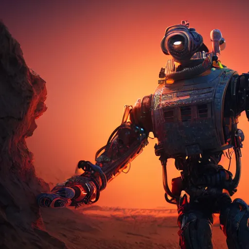 Prompt: blippi - as - a - failed - cyborg - experiment - with - mechanical - limbs, outdoors, sunset, wayne - barlowe, 4 k, high - detail, octane render, artstation,