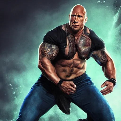Prompt: Dwayne Rock Johnson in the style of Arcane movie by riot games