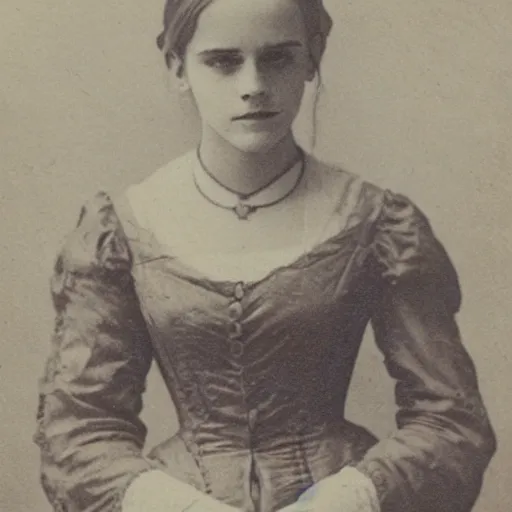 Prompt: A photo of Emma Watson. 1860s photograph