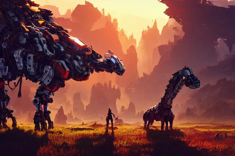 Image similar to grazer machine mecanical creature robot of horizon forbidden west horizon zero dawn radiating a glowing aura global illumination ray tracing hdr fanart arstation by ian pesty and alena aenami artworks in 4 k