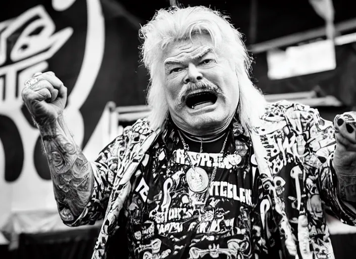 Image similar to photo still of rip taylor at vans warped tour!!!!!!!! at age 6 3 years old 6 3 years of age!!!!!!! throwing bees at a crowd, 8 k, 8 5 mm f 1. 8, studio lighting, rim light, right side key light