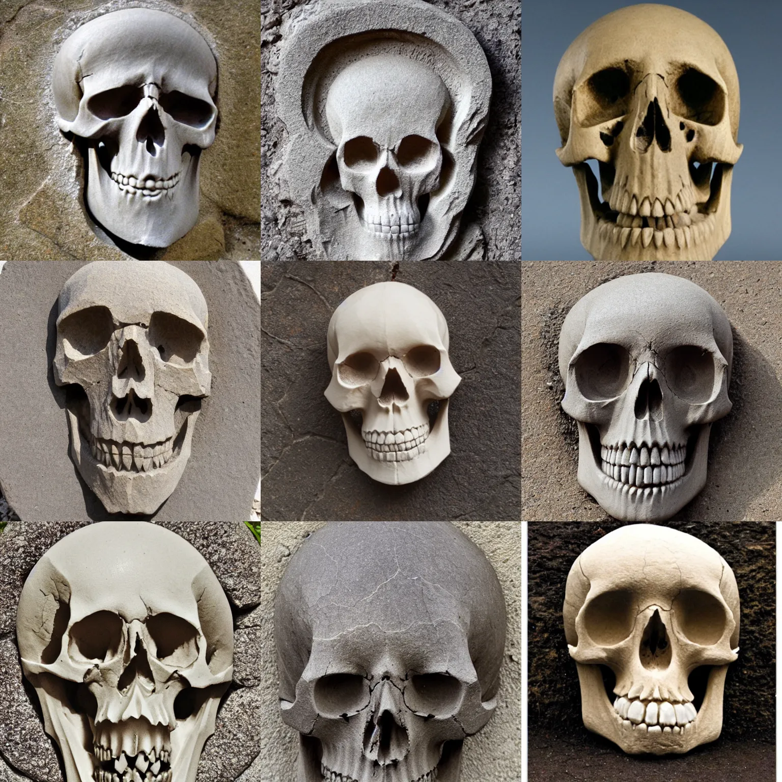 Prompt: stone carving of a skull